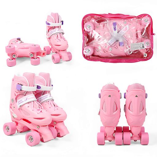 Раздвижные ролики квады 42-95 S Best Roller колеса PVC светящиеся (размер 31-34). Pink (193633) (2008566)