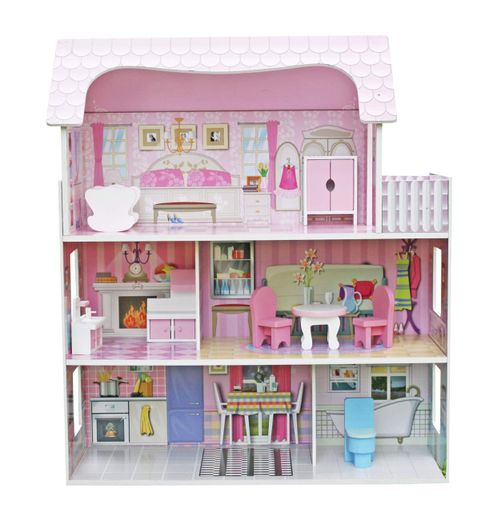 Деревянный кукольный домик PinkPalace с мебелью и террасой (2008783)