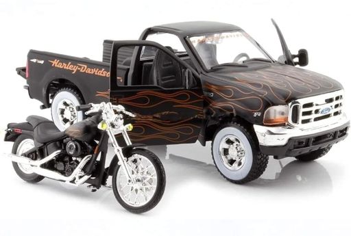 Коллекционная модель Maisto: Harley-Davidson Custom — 1999 Ford F-350 Super Duty & 2002 FXSTB Night Train / Фургон с мотоциклом (1:24) — 32181BL (2009272)