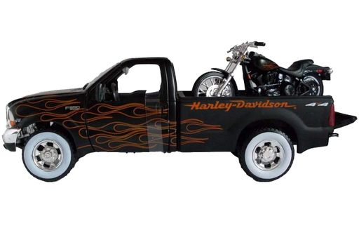 Коллекционная модель Maisto: Harley-Davidson Custom — 1999 Ford F-350 Super Duty & 2002 FXSTB Night Train / Фургон с мотоциклом (1:24) — 32181BL (2009272)
