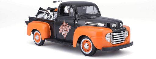 Коллекционная модель Maisto: Harley-Davidson Custom — 1948 Ford F-1 Pickup & 1958 FLH Duo Glide / Оранжевый пикап с мотоциклом (1:24) — 32180OR (2009275)