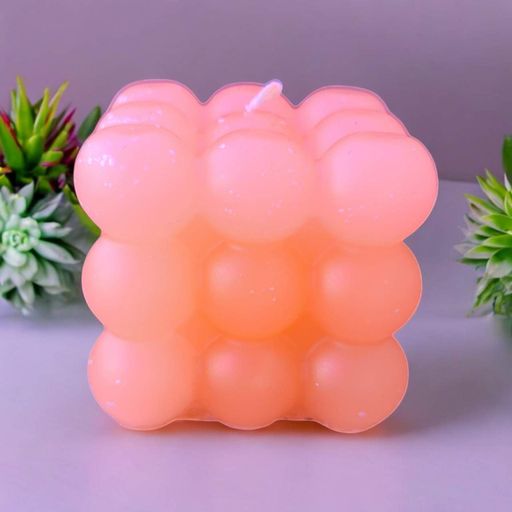 Свеча куб парафиновая свечка bubble куб ручной работы декоративная свеча из парафину цвет неоновый оранжевый (2011357)