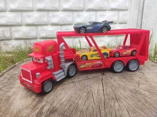 Трейлер Мак Cars-Тачки, автовоз Маквіна, вантажівка-транспортер розміром 33,5 см з набором із 3 машинок (2012122)