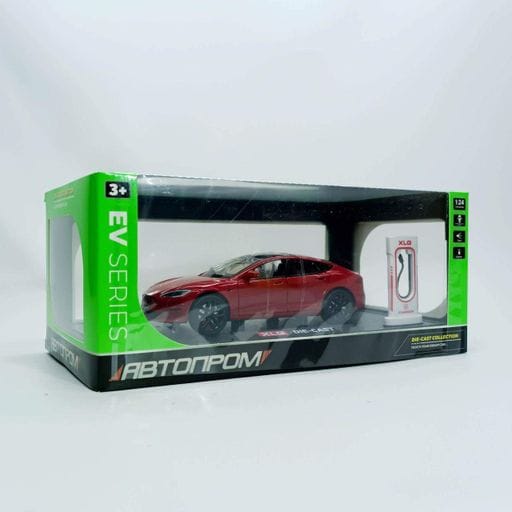 Машинка Автопром "Tesla Модель S с зарядной станцией" красная, 1:24 (18 см) AP7713-1 (2012190)