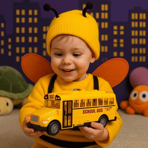Игрушка школьный автобус JS125 27 см — инерционный, свет и звук, открывающаяся дверь, жёлтый (2012259)