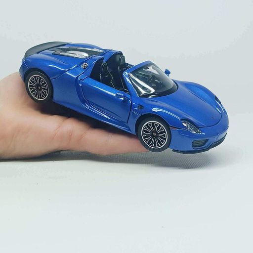 Машинка Автопром Porsche 918 Spyder 1:24 (18 см) синяя — металлическая модель со светом и звуком, арт. 68243A (2012301)