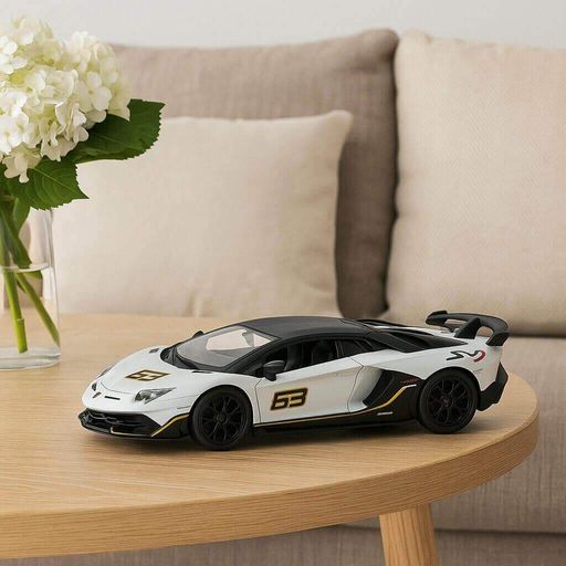 Металлическая машинка Автопром Lamborghini Aventador SVJ 1:24 белая — со светом, звуком и открывающимися дверями, арт. 68269A-2 (2012302)