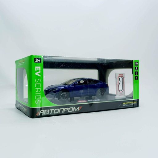 Машинка Автопром "Tesla Модель S с зарядной станцией" синяя, 1:24 (18 см) AP7713-2 (2012333)