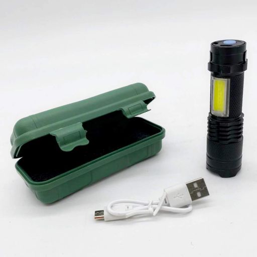 Ручной фонарь аккумуляторный 2в1 с USB, BL-525 + COB + Кейс / Мощный тактический Фонарик с боковым светом (2012887)