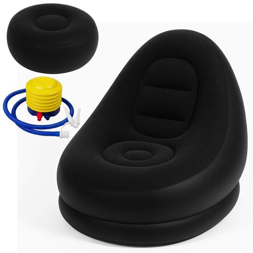 Надувной диван с пуфиком и насосом (116х98х83см) Air Sofa, до 100кг, Черный / Надувная мягкая мебель / Садовое кресло (2012995)