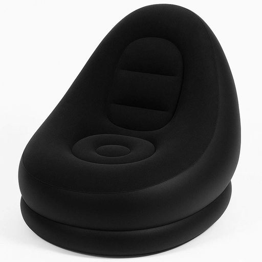 Надувной диван с пуфиком и насосом (116х98х83см) Air Sofa, до 100кг, Черный / Надувная мягкая мебель / Садовое кресло (2012995)