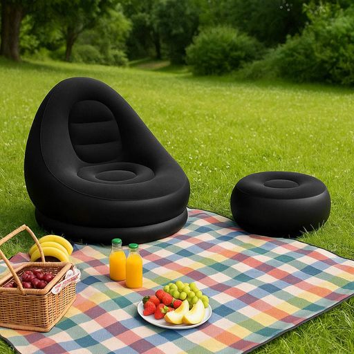 Надувной диван с пуфиком и насосом (116х98х83см) Air Sofa, до 100кг, Черный / Надувная мягкая мебель / Садовое кресло (2012995)