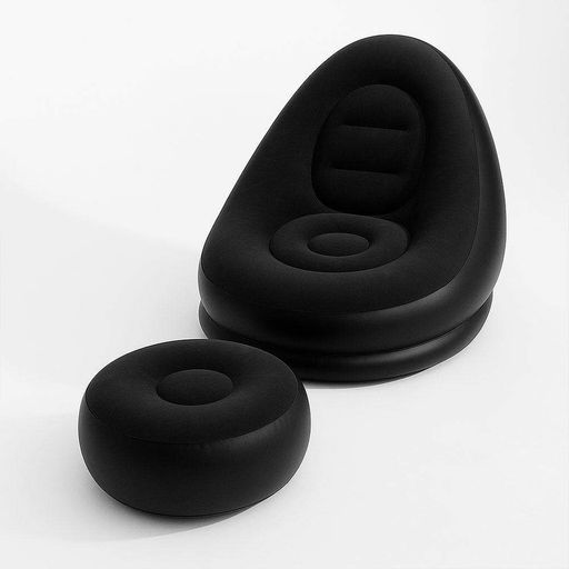 Надувной диван с пуфиком и насосом (116х98х83см) Air Sofa, до 100кг, Черный / Надувная мягкая мебель / Садовое кресло (2012995)