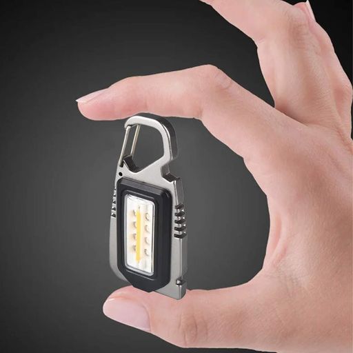 Мини фонарь брелок с USB и карабином, 8 LED, Серый / Портативный светодиодный фонарик на ключи (2013018)