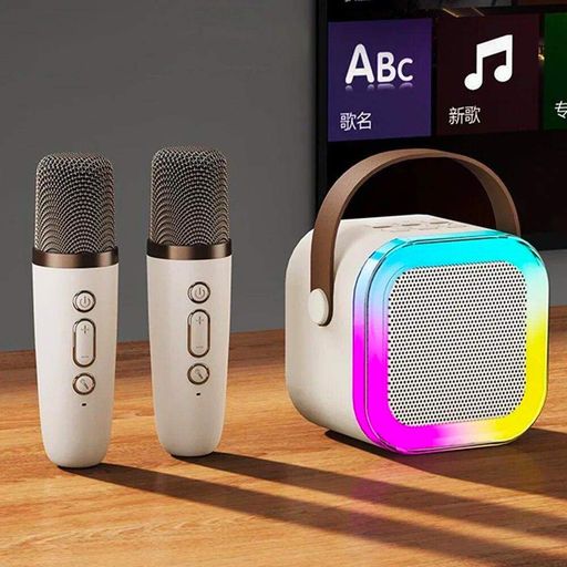 Портативная колонка-караоке + 2 микрофона, К12 / Беспроводное караоке с Bluetooth колонкой / Детское караоке (2013030)