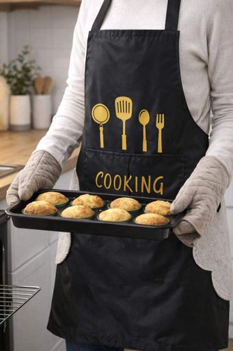 Переднік для кухні з рушниками та кишенею Cooking Szkoy чорний (2013333)