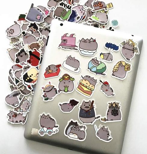Наклейки стикеры котик ◆ Набор наклеек Кот Пушин Pusheen ◆ Takara Tomy ◆ 100 шт ◆ водонепроницаемые ◆ 50×50 мм (2013396)