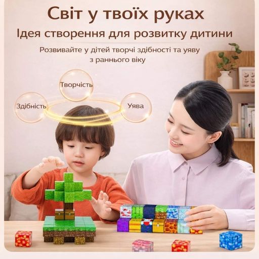 Магнітний Minecraft конструктор 32 кубики магнітний конструктор блоки набір для будівництва (2014124)