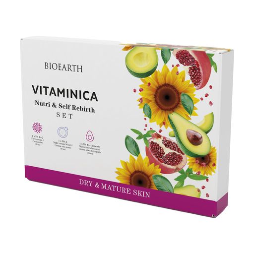 Набір для обличчя Bioearth Vitaminica Nutri & Self Rebirth Set (очищувальне молочко, 75 мл + крем, 30 мл + нічний крем, 30 мл)
