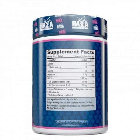 Жирные кислоты Omega 3 1000 mg, 500 капсул Haya Labs CL0134665 (2014577)