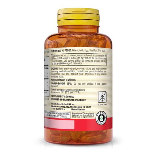 Жирные кислоты Fish Oil 1000 mg Omega 300 mg, 120 капсул Mason Natural CL0076135 (2017547)