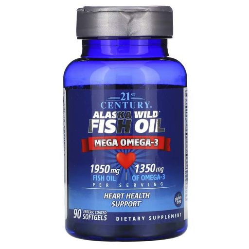 Жирные кислоты Alaska Wild Fish Oil Mega Omega-3, 90 капсул 21st Century CL0076186 (2017566)
