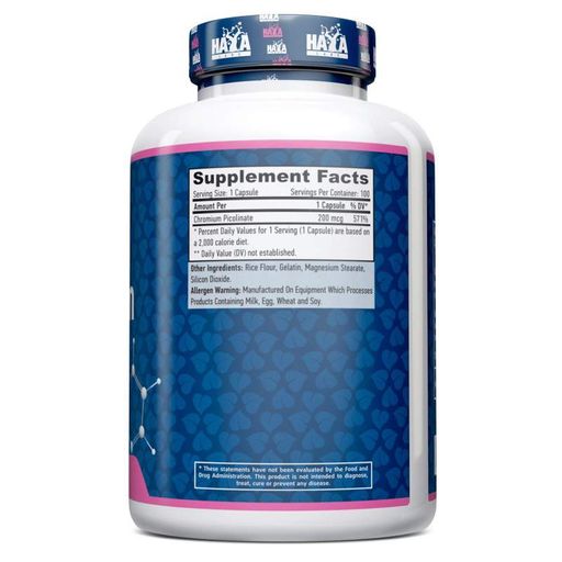 Витамины и минералы Chromium Picolinate 200 mg, 100 капсул Haya Labs CL0152855 (2018386)