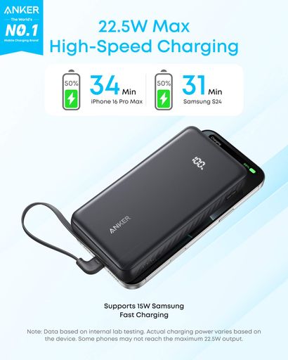 Портативное зарядное устройство - 20000 mAh 22.5W Built-In USB-C Cable Black Anker CL0183948 (2018609)