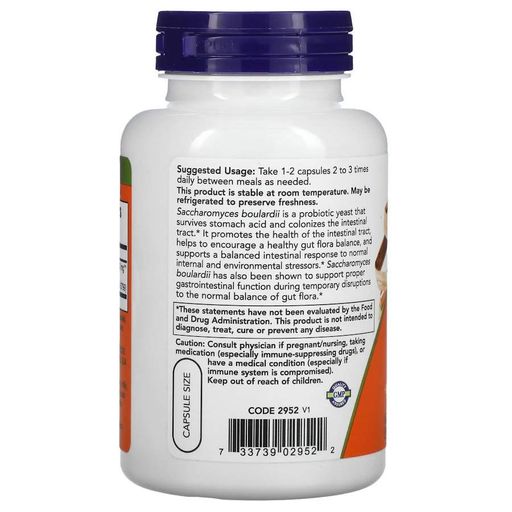 Пробиотики и пребиотики Saccharomyces Boulardi, 120 вегакапсул NOW CL0152006 (2018692)