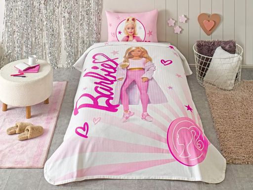 Постельное белье с покрывалом-пике Barbie Light / простыня на резинке Tac CL0184711 (2018977)