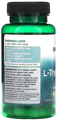 Swanson L-Tryptophan 500 мг 60 капс (2019919)