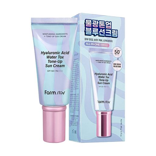 Тонирующий солнцезащитный крем для лица FarmStay Hyaluronic Acid Water Tox Tone-Up Sun Cream, SPF 50+/PA++++, с гиалуроновой кислотой, 60 г