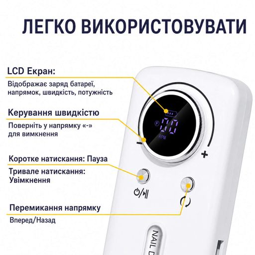 Фрезер для маникюра и педикюра Nail Polisher Machine / Портативный аккумуляторный фрезер  6в1 45000 об/мин (2020351)