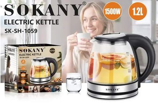 Скляний електрочайник 1500Вт Sokany SK-SH-1059, чайник із підсвічуванням на 1.2 л. (2020370)