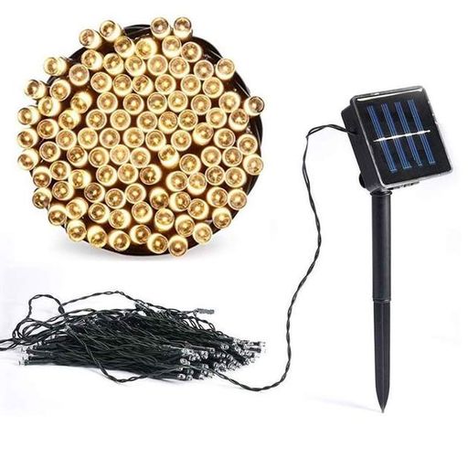 Гирлянда нить на солнечной батарее 1000 LED 100 м черный провод желтый (2020502)