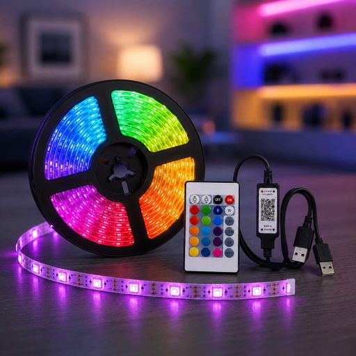 Гибкая светодиодная лента RGB USB 15м / Лента на USB на монитор, мебель + пульт /  LED лента от павербанка (2020574)