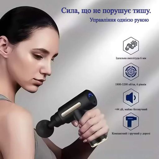 Массажер ударный перкуссионный массажный пистолет 4в1 с 4 насадками (2020668)