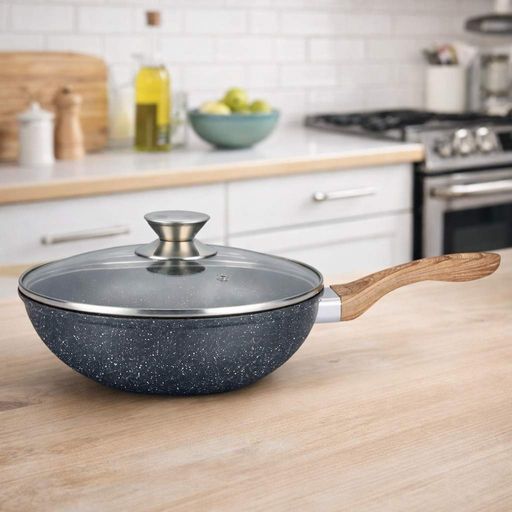 Сковорода WOK Benson с мраморным антипригарным покрытием и крышкой 30 x 8 см (BN-490) (2020870)