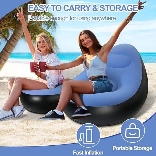 Надувной диван с пуфом Air Sofa / Надувное велюровое кресло с пуфиком+насос Голубой (2021105)