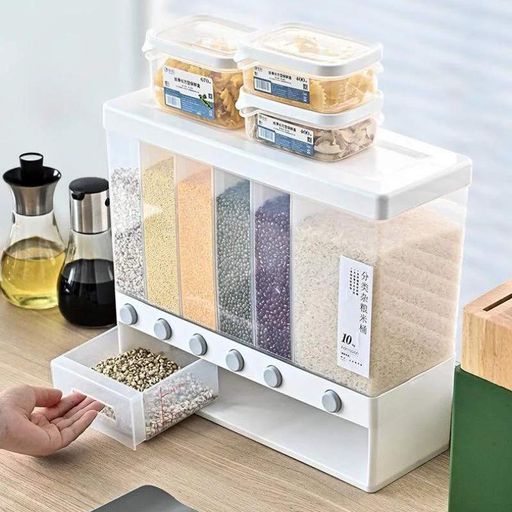 Органайзер на 6 секций для сыпучих продуктов Assorted Grain Rice Bucket Диспенсер для круп, дозатор для сахара (2021156)