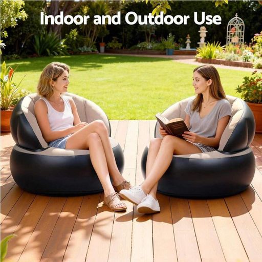 Надувное кресло AIR SOFA  / Надувное велюровое кресло 80×80×67см Бежевый (2021220)