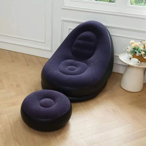 Надувной диван с пуфом Air Sofa / Надувное велюровое кресло с пуфиком+насос Фиолетовый (2021242)