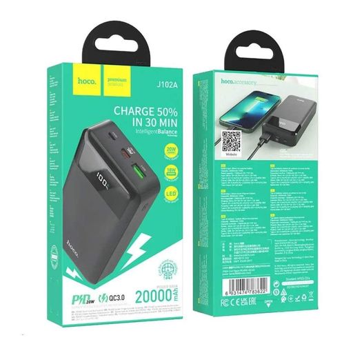 Внешний аккумулятор HOCO J102A Cool figure PD20W+QC3.0 power bank(20000mAh) Black (2021434)