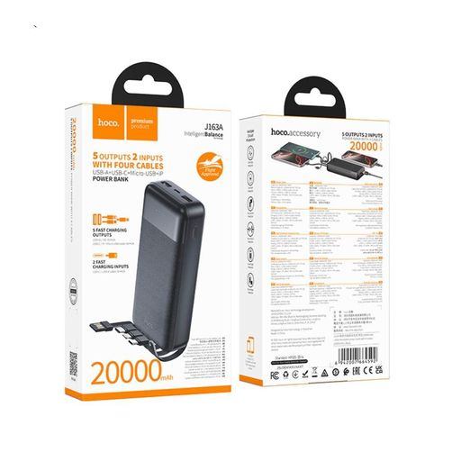 Зовнішній акумулятор HOCO J163A Wonderful power bank with 4 cables(20000mAh) Black (2021484)