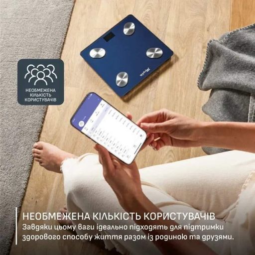 Ваги Tefal підлогові Goodvibes Life+, 180кг, Bluetooth, AAAx3 в комплекті, скло, синій (2021663)