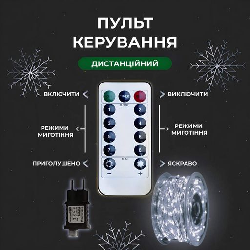 Гирлянда роса на пульте 50 метров на 500 led светодиодов капля на белом проводе белая 500L50MWW (2026148)