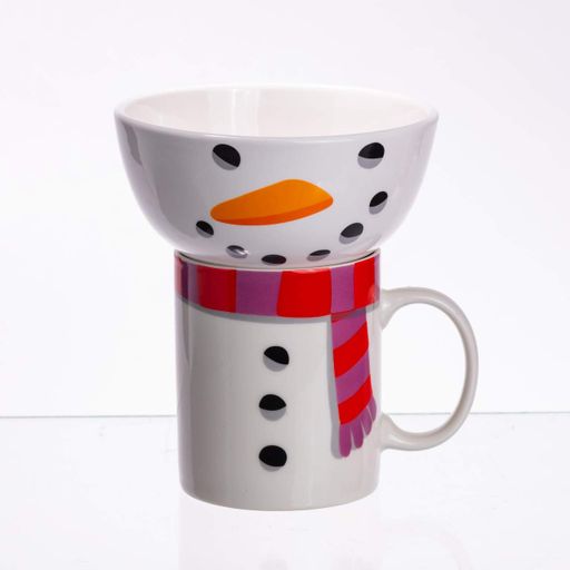 Набор фарфоровая чашка с пиалой Snowman 350 (мл) чашка на подарок новогодняя для чая и кофе CR-1-49 (2026936)