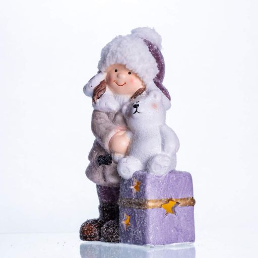 Новогодняя фигурка с подсветкой Девочка с медвежонком из фарфора 12×7×20 (см) CR-5-5 (2027432)