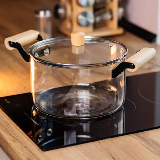 Стеклянная кастрюля 3.5 л с крышкой прозрачная кухонная посуда из боросиликатного стекла для готовки блюд HP-34-108 (2027859)