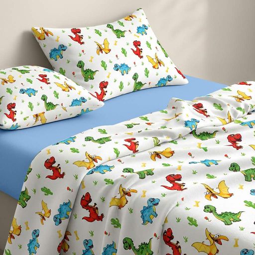 Підліткова постільна білизна фланель з простирадлом на резинці COLORFUL DINO CS3 COSAS (2200000004444) (2028184)